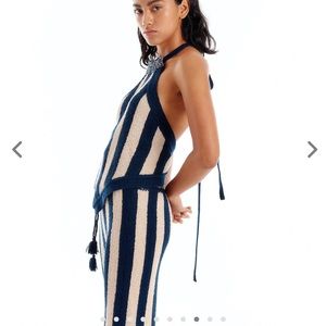 EENK ULLYD Ullid Knit Halter Top + shorts - Navy Beige Stripe SZ M $598